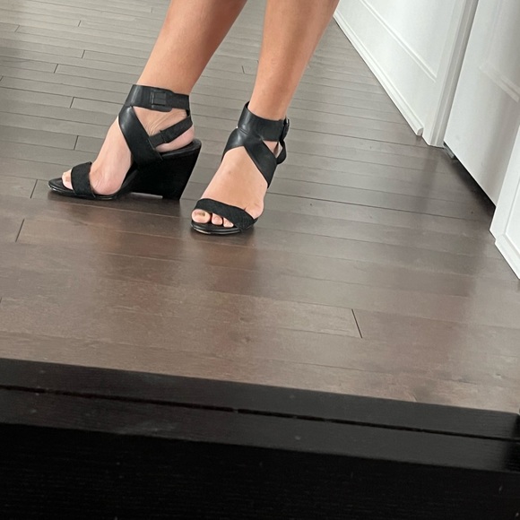 High heels calvin klein black leather sandals size 8 - Picture 4 of 5